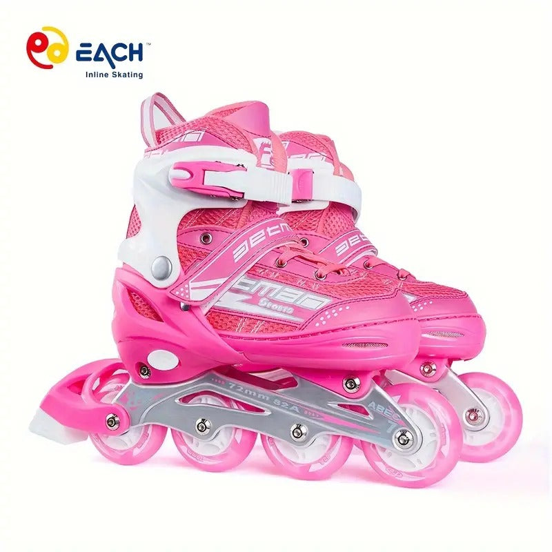 4 Wheels Adjustable Inline Skates Skating Shoes for Boys Kids Girls Skating Shoe Adjustable Roller Blades Age 6 to 15 Years PU Strong Wheels Aluminium with LED Flash Light on Wheels (Pink)
