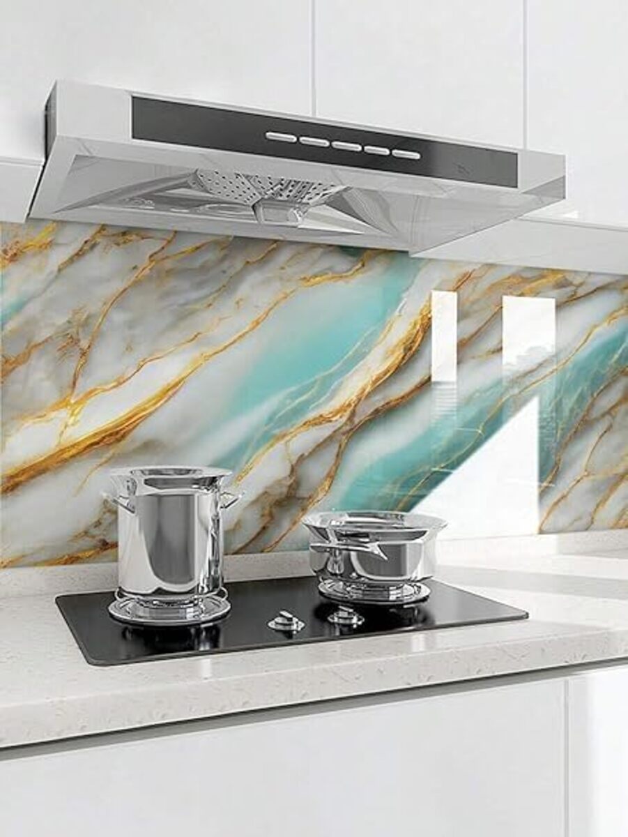 Sky Blue Golden Marble Foil