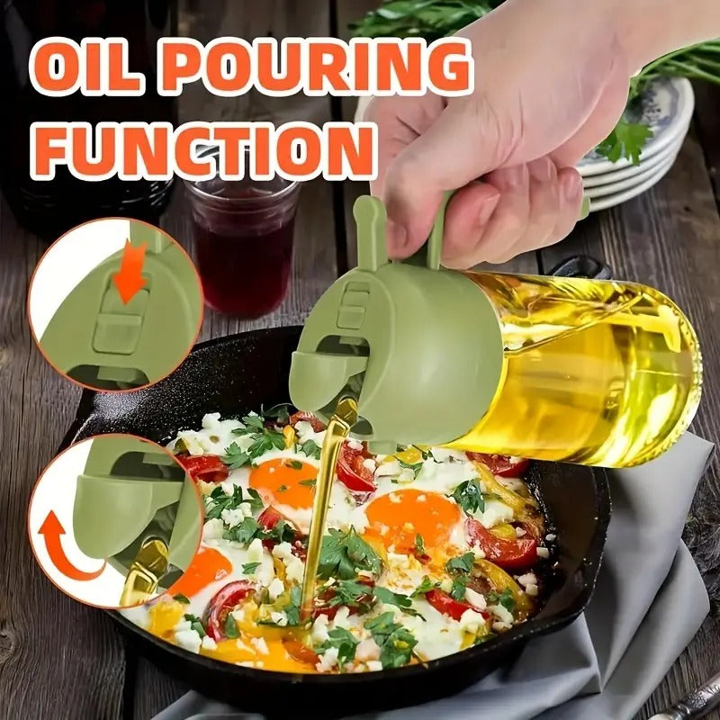 500ml 2 in 1 Olive Oil Pourse and Oil Dispenser Bottle for Kitchen, Glass Oil Bottle with Premium Nozzle, Oil Sprayer for Air Fryer, Salad, BBQ, Roasting