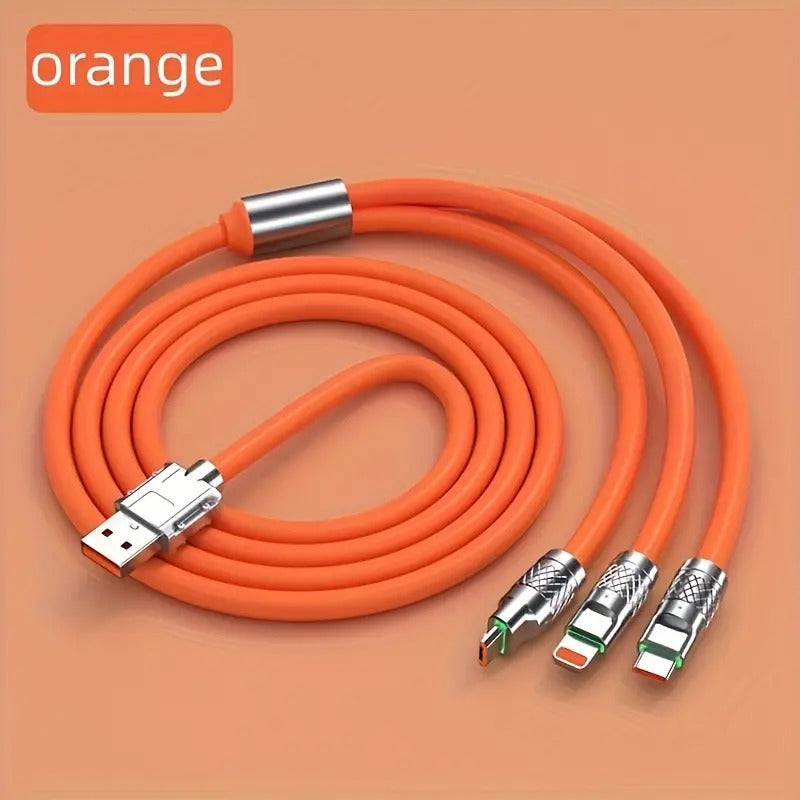 3 in 1 USB 120W Fast Charging Cable Apple,Android &Type-C(1.2M,Orange)