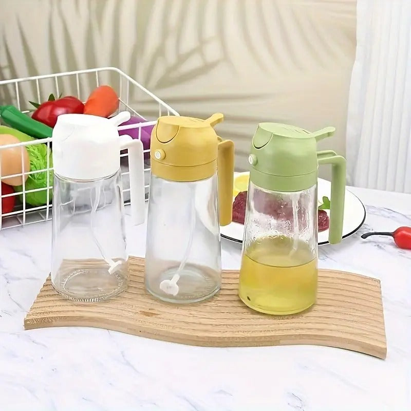 500ml 2 in 1 Olive Oil Pourse and Oil Dispenser Bottle for Kitchen, Glass Oil Bottle with Premium Nozzle, Oil Sprayer for Air Fryer, Salad, BBQ, Roasting