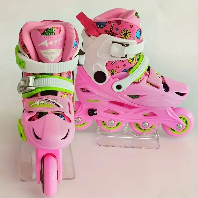 4 Wheels Adjustable Inline Skates Skating Shoes for Boys Kids Girls Skating Shoe Adjustable Roller Blades Age 6 to 15 Years PU Strong Wheels Aluminium with LED Flash Light on Wheels (Pink)