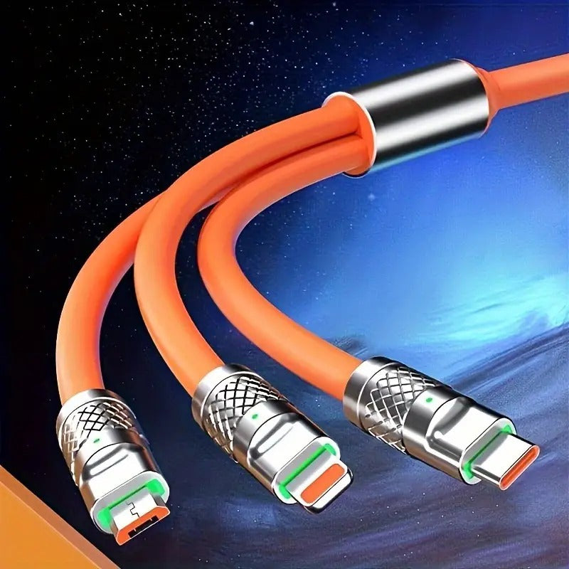3 in 1 USB 120W Fast Charging Cable Apple,Android &Type-C(1.2M,Orange)