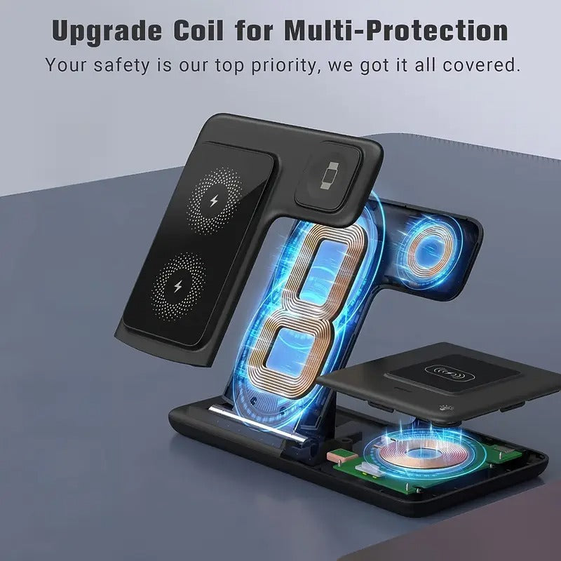 3 in 1 Wireless Charger, 15W Fast Wireless Charging Station, 3-in-1 Wireless Phone Charging Dock Stand Compatible