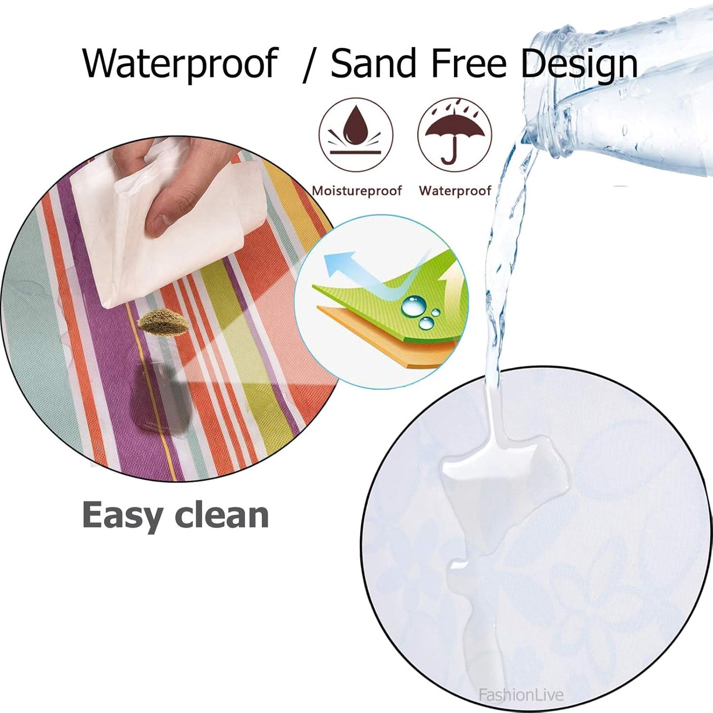 Camping Picnic Mat VANDU Large Picnic Mat, 70''X60'' Dual Layers Waterproof for 3-4 People Beach Blanket, Foldable Machine Washable Picnic Mat for Camping Hiking Park Music Festivals and Travel