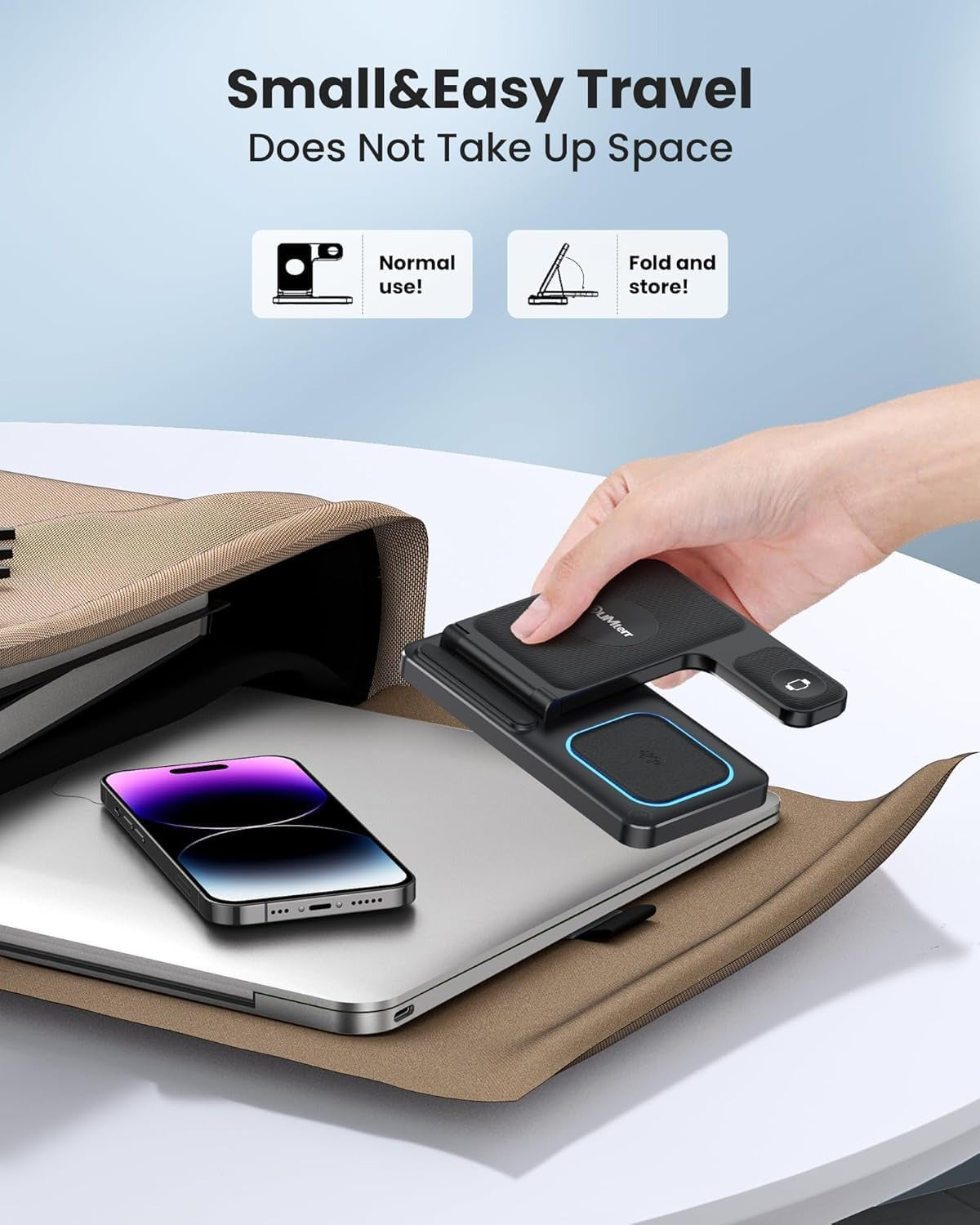 3 in 1 Wireless Charger, 15W Fast Wireless Charging Station, 3-in-1 Wireless Phone Charging Dock Stand Compatible