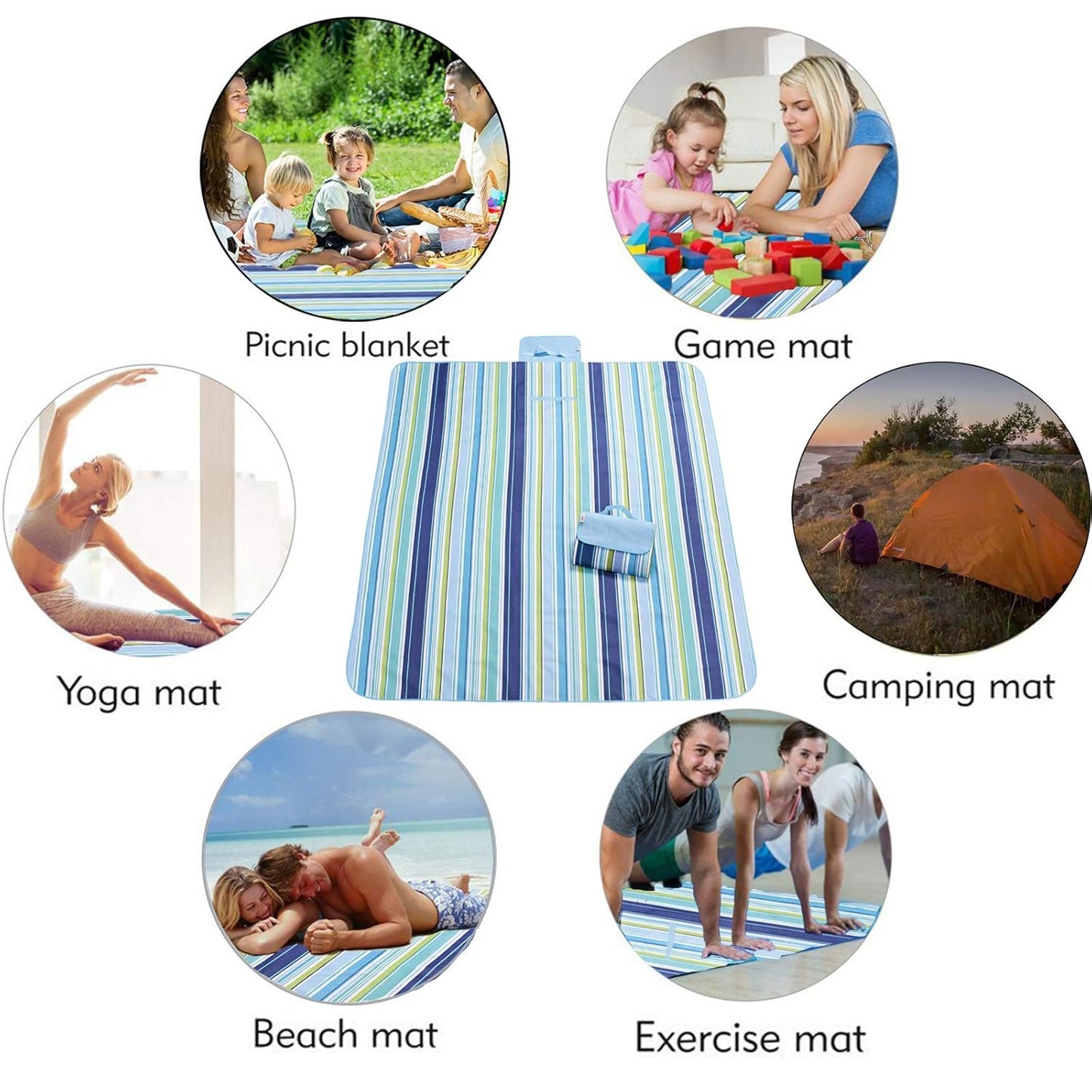 Camping Picnic Mat VANDU Large Picnic Mat, 70''X60'' Dual Layers Waterproof for 3-4 People Beach Blanket, Foldable Machine Washable Picnic Mat for Camping Hiking Park Music Festivals and Travel