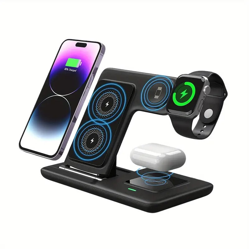 3 in 1 Wireless Charger, 15W Fast Wireless Charging Station, 3-in-1 Wireless Phone Charging Dock Stand Compatible