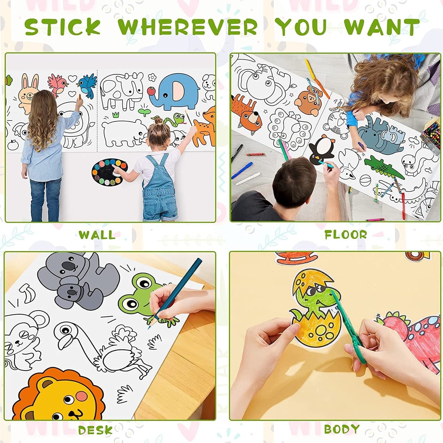 Coloring Re-Stick Drawing Paper Roll for Kids, 118 x 12 Inch