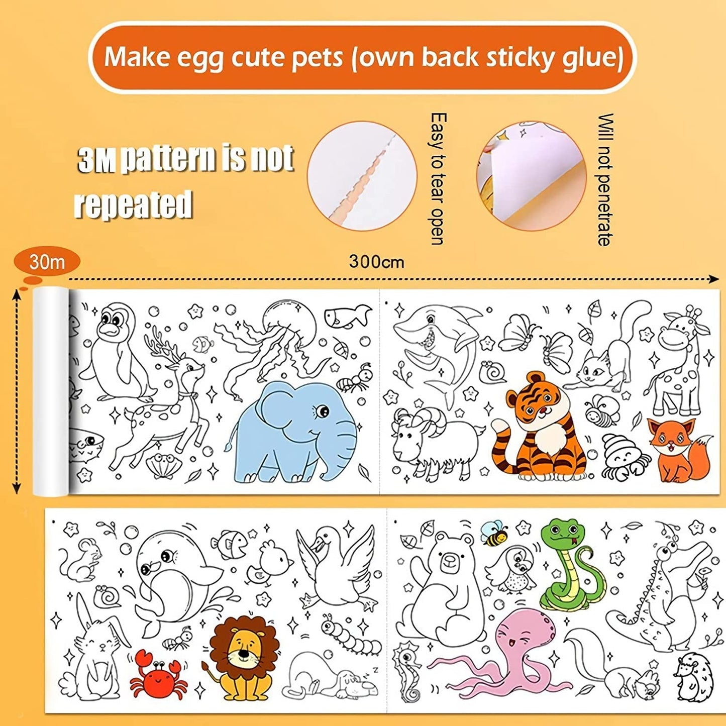Coloring Re-Stick Drawing Paper Roll for Kids, 118 x 12 Inch