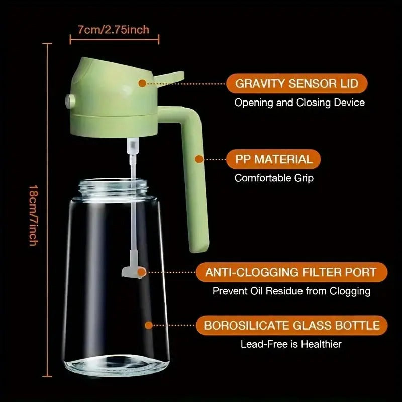500ml 2 in 1 Olive Oil Pourse and Oil Dispenser Bottle for Kitchen, Glass Oil Bottle with Premium Nozzle, Oil Sprayer for Air Fryer, Salad, BBQ, Roasting