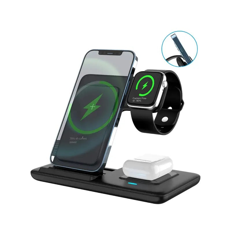 3 in 1 Wireless Charger, 15W Fast Wireless Charging Station, 3-in-1 Wireless Phone Charging Dock Stand Compatible