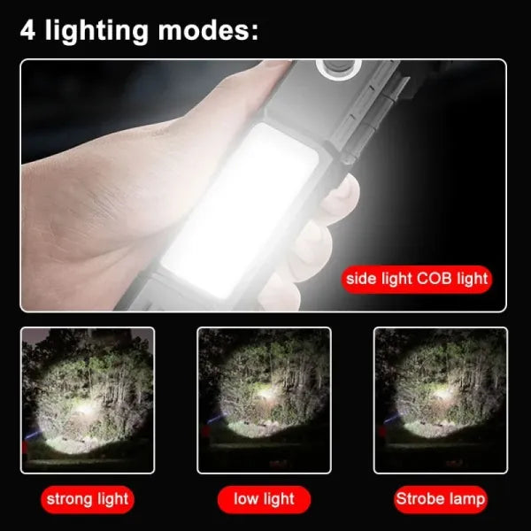 Portable Rechargeable Torch LED Flashlight Long Distance Beam Range with Power Bank, and Magnets, Window Glass Seat Belt Cutter 4 Modes for Car Camping Hiking Indoor Outdoor