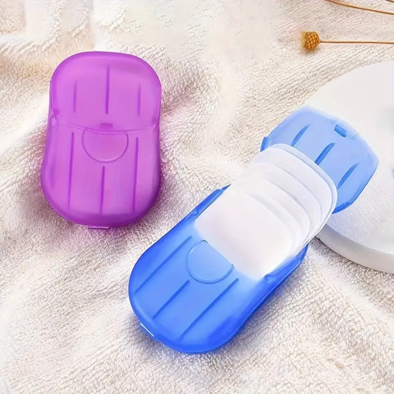 (Pack Of 5) Mini Hand And Face Washing Paper Soap Box For Travel Toiletry Use (20 Sheet In Box, Random Color)