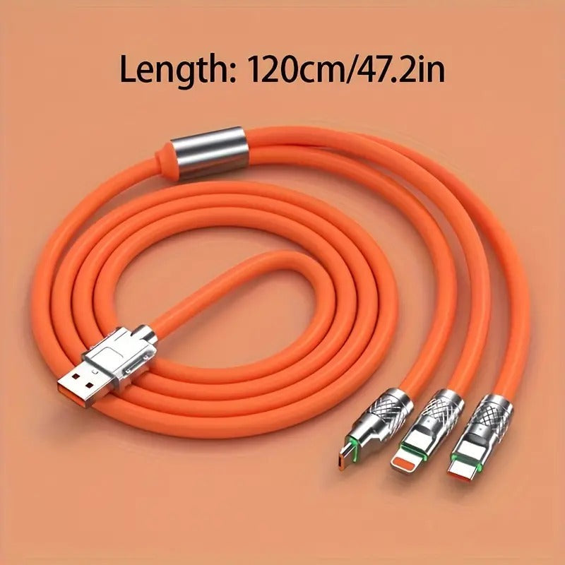 3 in 1 USB 120W Fast Charging Cable Apple,Android &Type-C(1.2M,Orange)