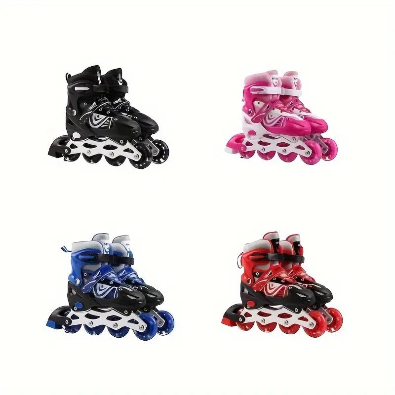 4 Wheels Adjustable Inline Skates Skating Shoes for Boys Kids Girls Skating Shoe Adjustable Roller Blades Age 6 to 15 Years PU Strong Wheels Aluminium with LED Flash Light on Wheels (Pink)