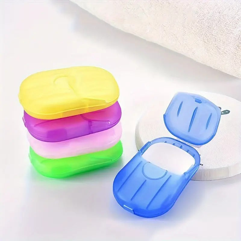 (Pack Of 5) Mini Hand And Face Washing Paper Soap Box For Travel Toiletry Use (20 Sheet In Box, Random Color)
