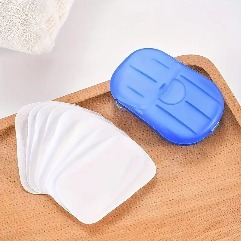 (Pack Of 5) Mini Hand And Face Washing Paper Soap Box For Travel Toiletry Use (20 Sheet In Box, Random Color)