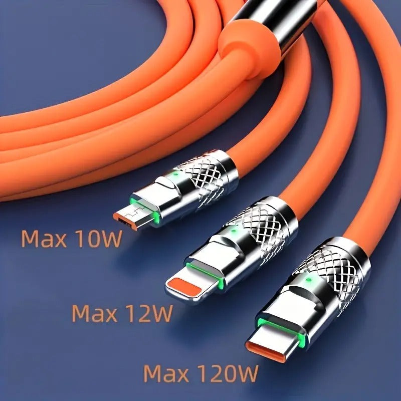 3 in 1 USB 120W Fast Charging Cable Apple,Android &Type-C(1.2M,Orange)