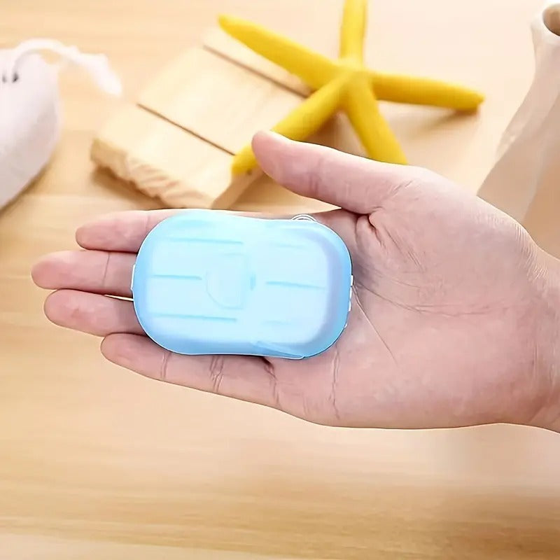 (Pack Of 5) Mini Hand And Face Washing Paper Soap Box For Travel Toiletry Use (20 Sheet In Box, Random Color)