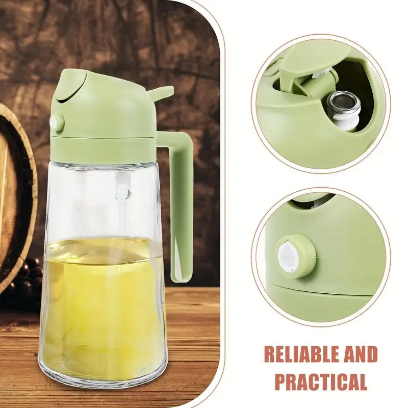 500ml 2 in 1 Olive Oil Pourse and Oil Dispenser Bottle for Kitchen, Glass Oil Bottle with Premium Nozzle, Oil Sprayer for Air Fryer, Salad, BBQ, Roasting