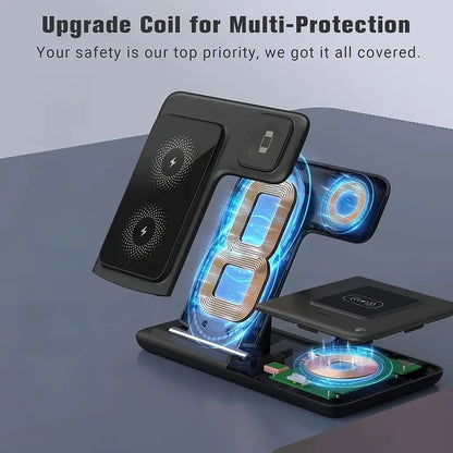 3 in 1 Wireless Charger, 15W Fast Wireless Charging Station, 3-in-1 Wireless Phone Charging Dock Stand Compatible