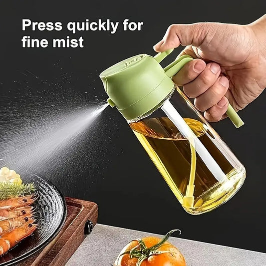500ml 2 in 1 Olive Oil Pourse and Oil Dispenser Bottle for Kitchen, Glass Oil Bottle with Premium Nozzle, Oil Sprayer for Air Fryer, Salad, BBQ, Roasting