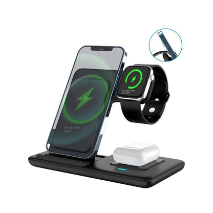 3 in 1 Wireless Charger, 15W Fast Wireless Charging Station, 3-in-1 Wireless Phone Charging Dock Stand Compatible