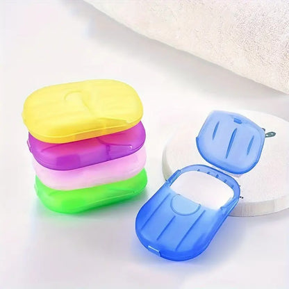 (Pack Of 5) Mini Hand And Face Washing Paper Soap Box For Travel Toiletry Use (20 Sheet In Box, Random Color)