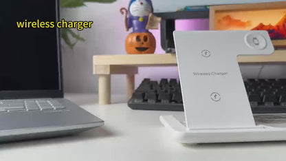3 in 1 Wireless Charger, 15W Fast Wireless Charging Station, 3-in-1 Wireless Phone Charging Dock Stand Compatible